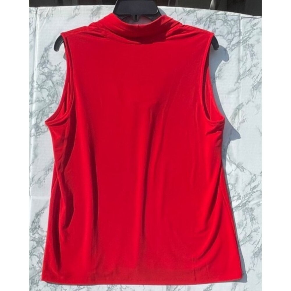 Anne Klein Red Sleeveless V-Neck Womens Top With Draped Collar Sz OX Flaws - Picture 8 of 11